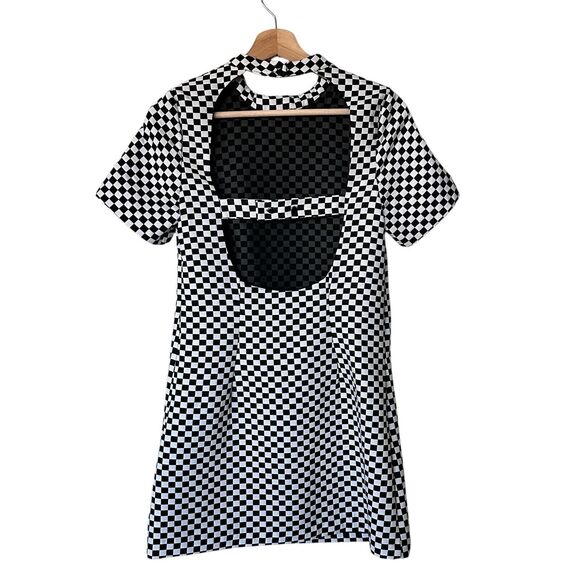 ZARA S Y2K Black White Checked Plaid Sleeve Mini Dress - Picture 2 of 11